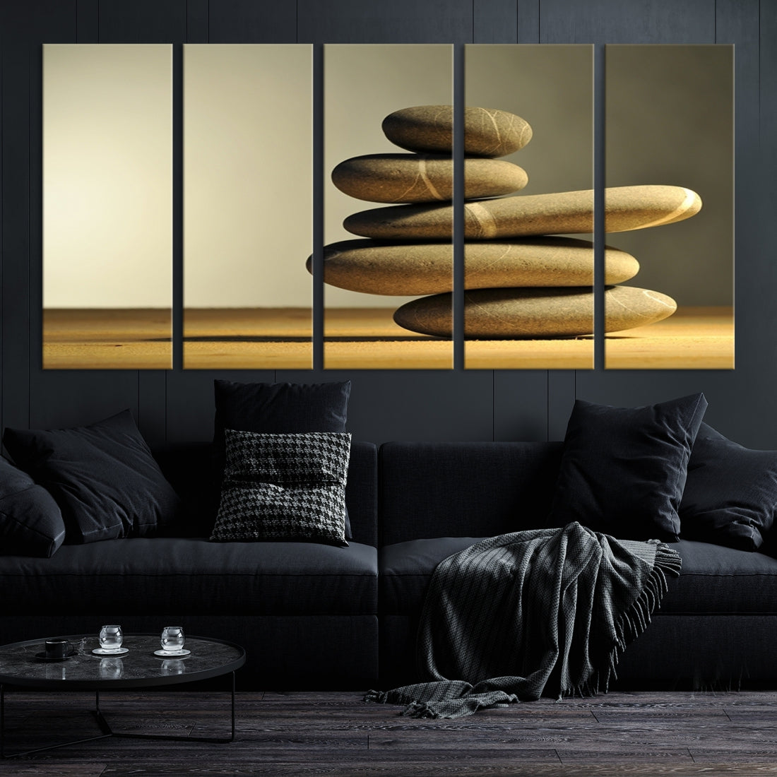 Yellow Zen Stones on Yellow Background Wall Art for Yoga Zen Room Decor Artwork