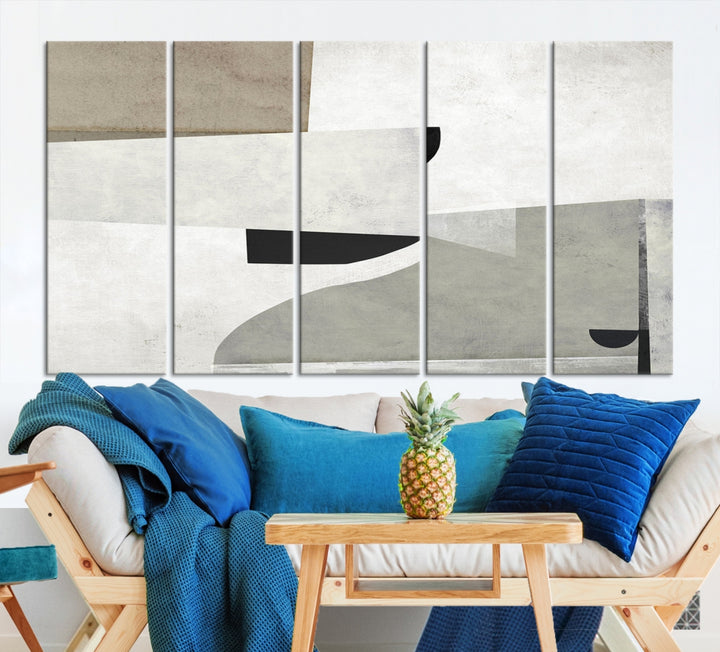 Brown Gray Figures Abstract Wall Art Canvas Print