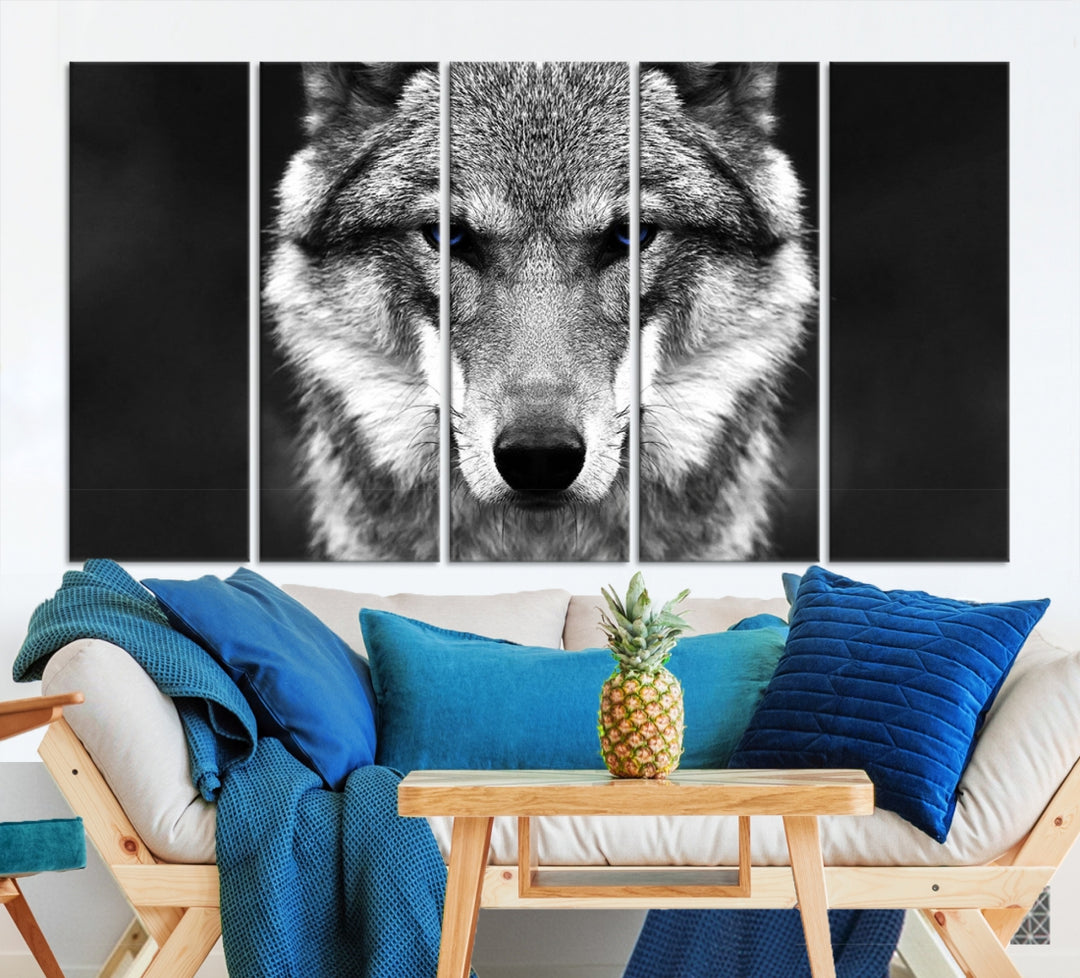 Black and White Wild Wolf Wall Art Canvas Print