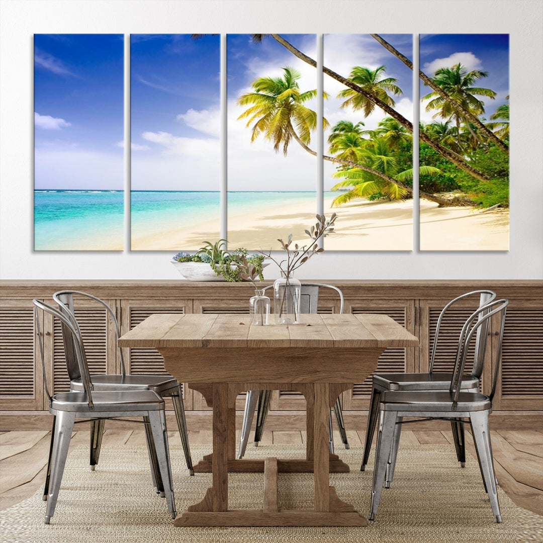 Wall Art Canvas Inclined Palms on Beach
