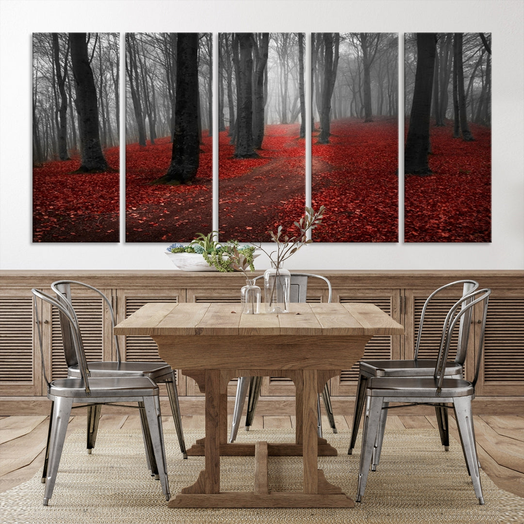 Maravilloso bosque con obra de arte de bosque otoñal para decoración de salón comedor