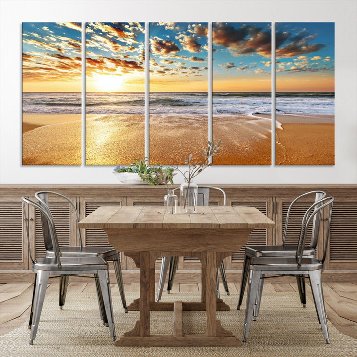 Sea Ocean Sunset Beach Wall Art Canvas Print