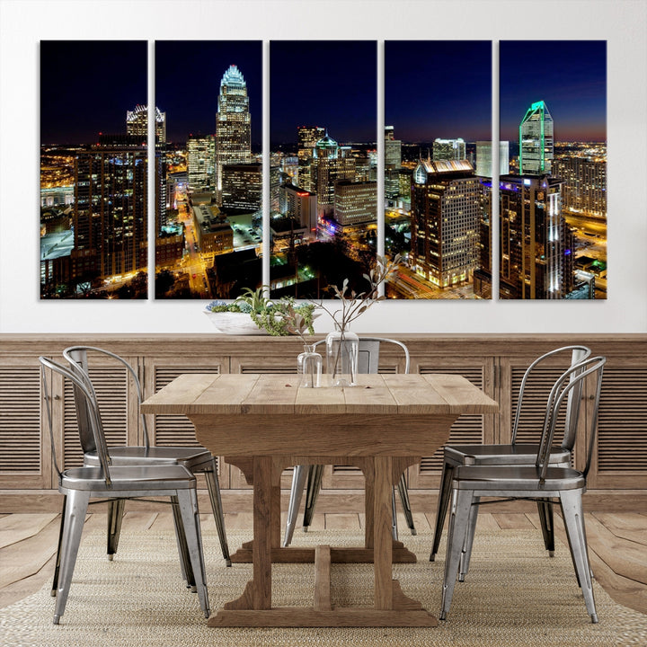 Atlanta City Lights Night Blue Skyline Cityscape View Wall Art Canvas Print