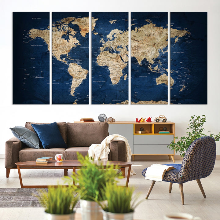 Navy Blue Detailed World Map