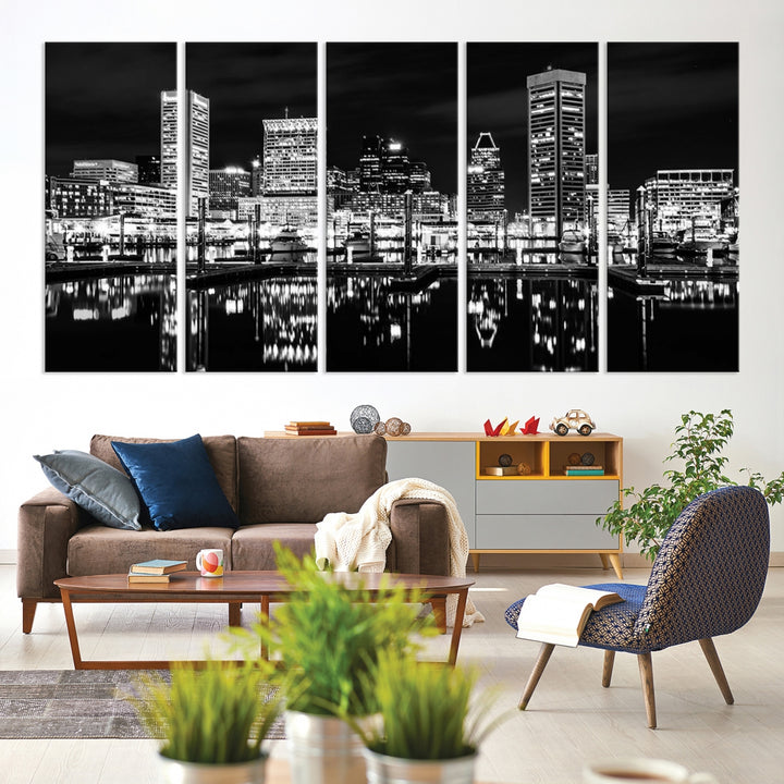 Baltimore Skyline Wall Art Noir et Blanc Paysage urbain Impression sur toile