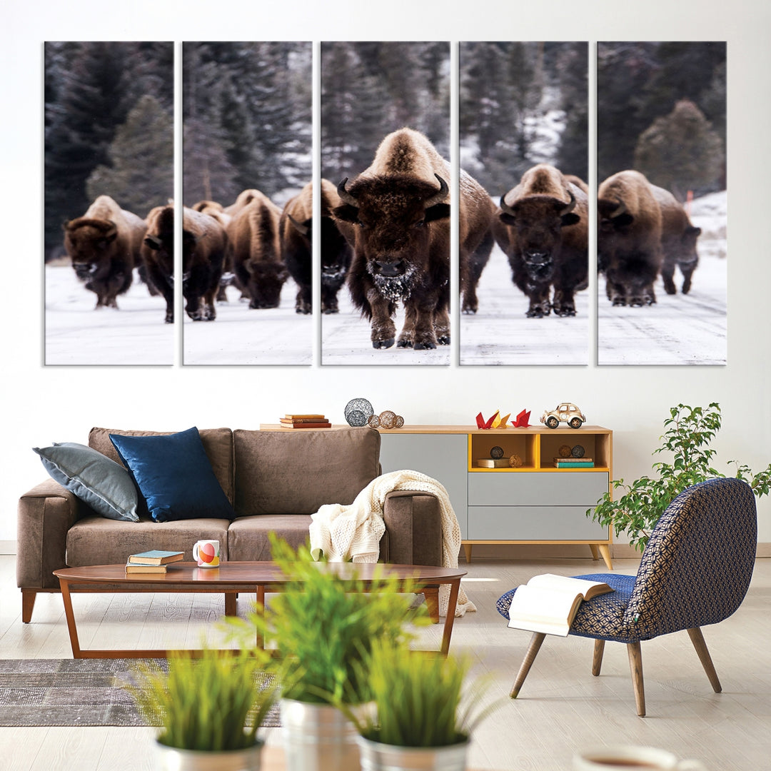 Impresión de lienzo de arte de pared de la familia Buffalo, impresión de lienzo de arte de pared de bisonte para la decoración de la sala de estar y la oficina, decoración del restaurante de carnes