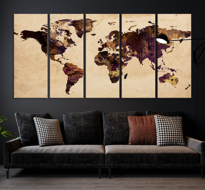 Viajes del mapa del mundo de la acuarela marrón Lienzo