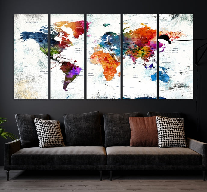 Carte du monde d'art mural unique, impression sur toile
