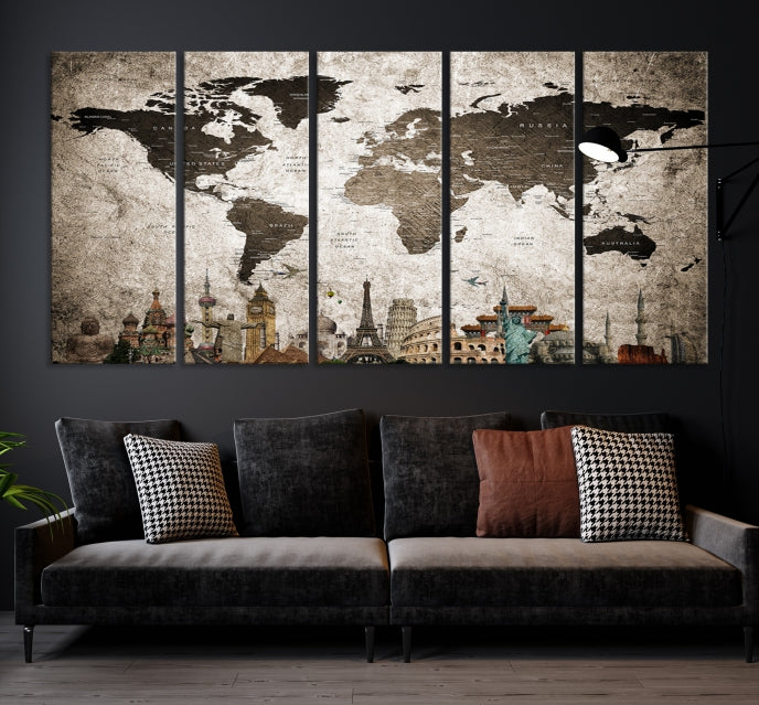 Grunge Vintage World Map Wall Art Canvas Print