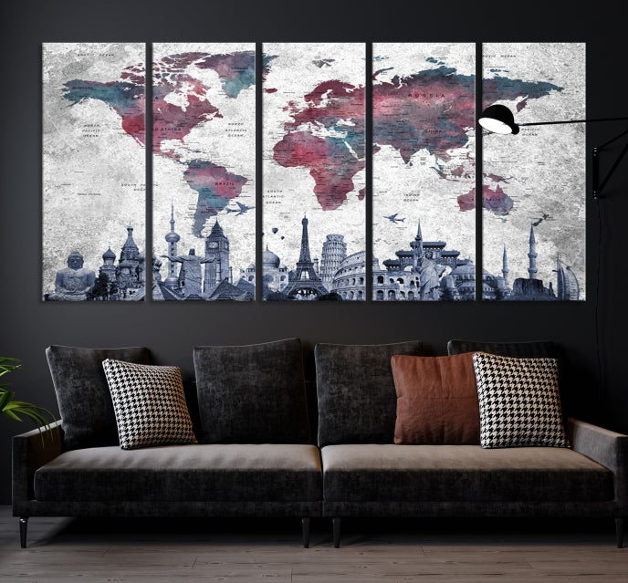 World Map Wall Art Canvas Print for Office Decoration