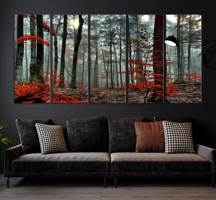 Lienzo decorativo para pared con diseño de árboles del bosque rojo, para sala de estar, comedor, hogar, oficina, decoración de pared