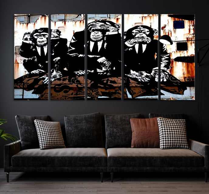 3 Wise Monkeys Wall Art Graffiti Wall Art Canvas Print