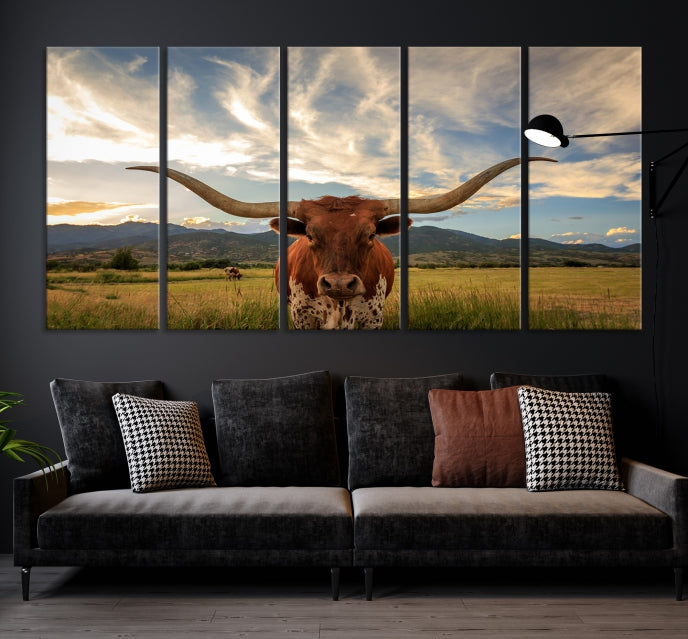 Lienzo decorativo para pared grande con vaca grande de Texas