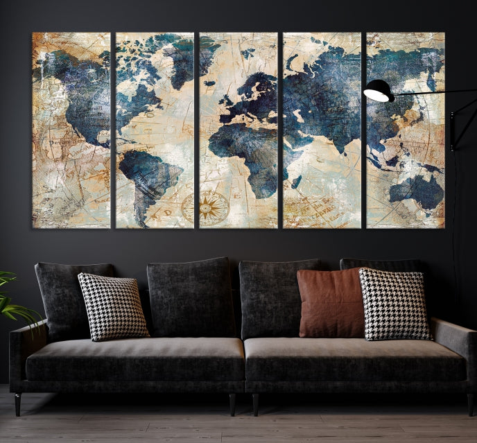 Art mural de carte du monde vintage Impression sur toile