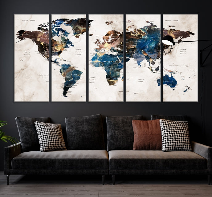 Pintura de acuarela de arte de pared de mapa mundial de alfiler grande Lienzo