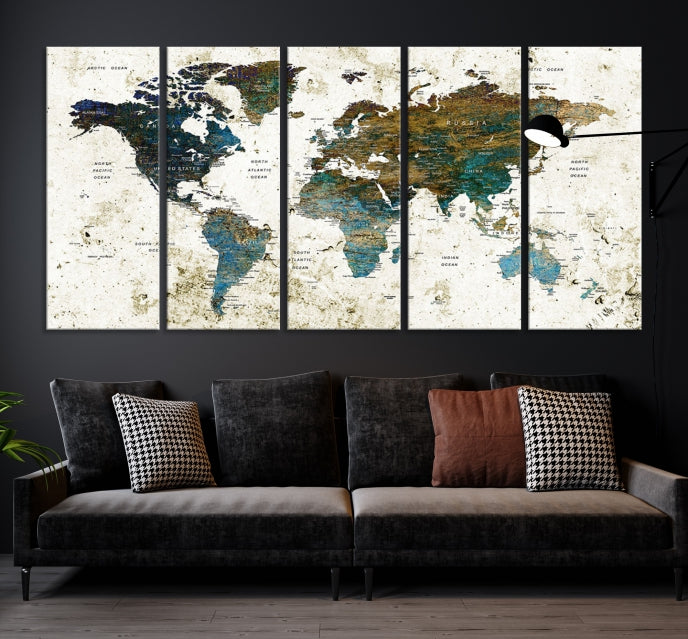 Mapa mundial de arte de pared de acuarela grande Lienzo
