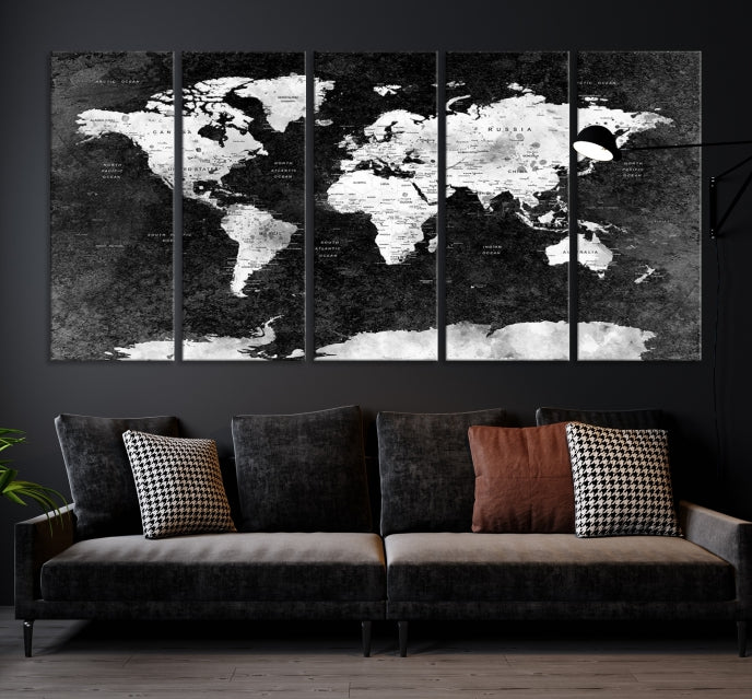 Push Pin World Map w/ Antarctica Canvas Wall Art Print