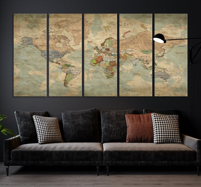 Mapa mundial nostálgico del grunge Arte de pared grande Mapa mundial Lienzo