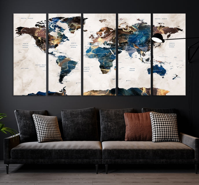 Extra Large Abstract Watercolor World Map Wall Art Canvas Print