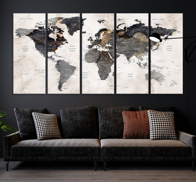 Carte du monde grunge Art mural Impression sur toile