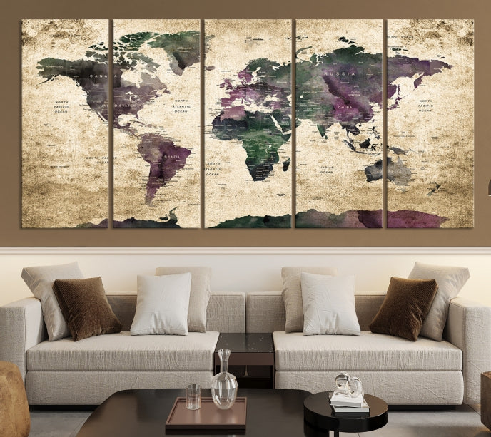 Art mural Grunge carte de voyage du monde Impression sur toile