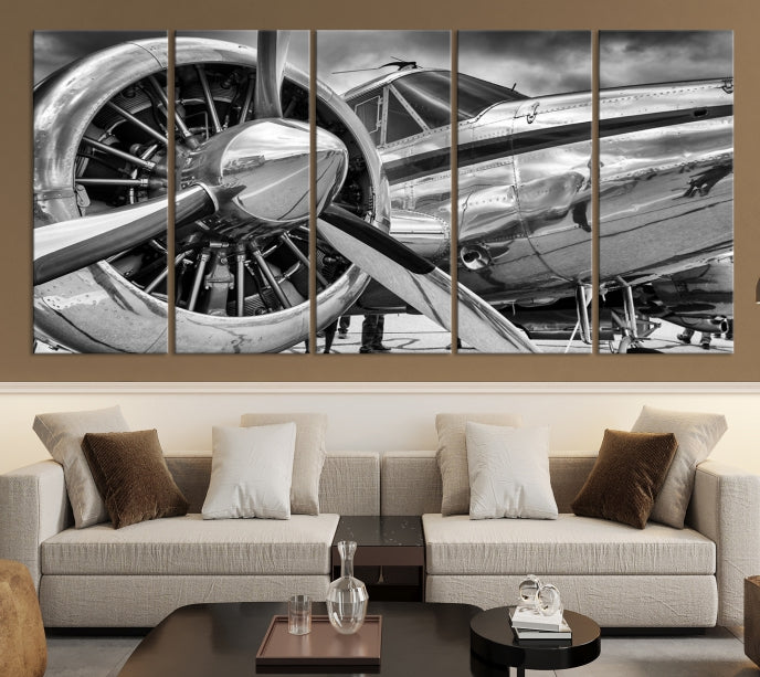 Lienzo decorativo para pared grande con diseño de avión antiguo vintage