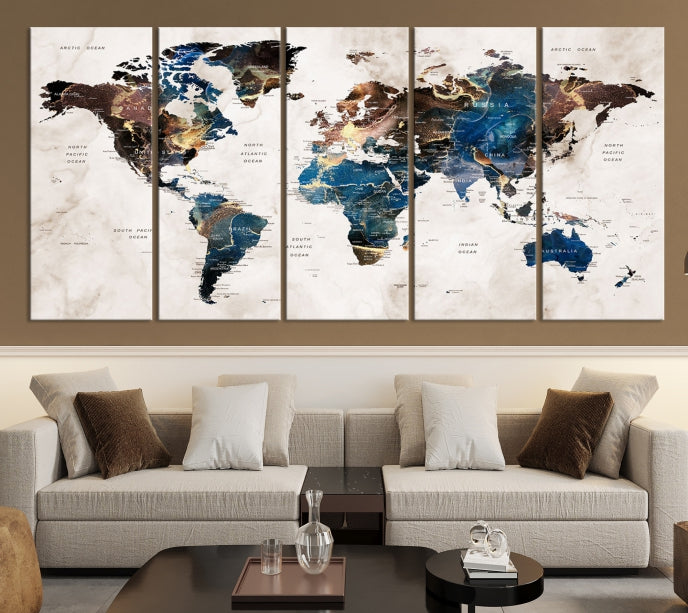 Impression d’art mural de carte du monde