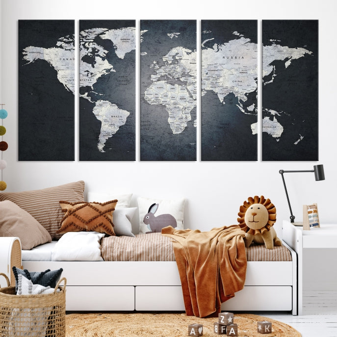 Aquarelle Wall Art Push Pin Carte du monde Impression sur toile