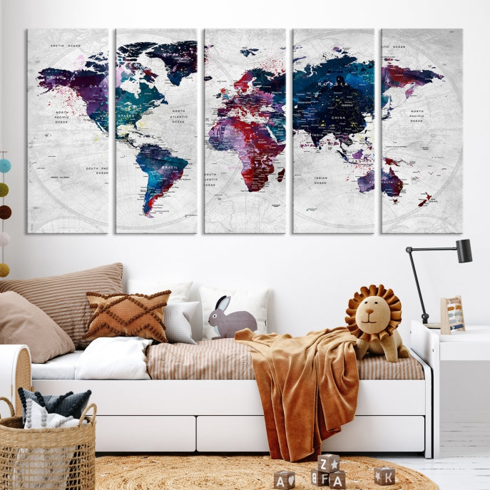 Carte du monde Art mural aquarelle Art mural Impression sur toile