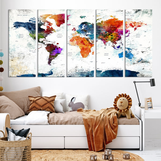 Carte du monde Wall Art Aquarelle Carte Impression sur toile