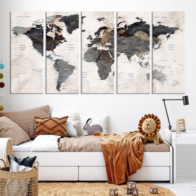 Modern Grunge World Map Wall Art Canvas Print