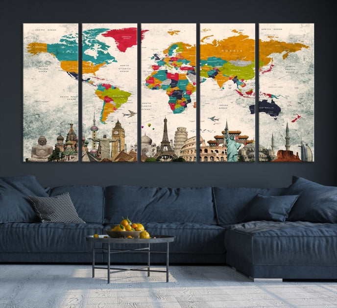 World Map Wall Art Canvas Print for Living Room Decor
