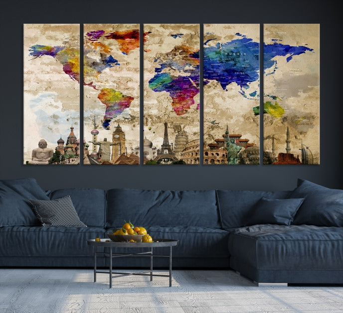 World Map Wall Art Canvas Print for Travel Lovers