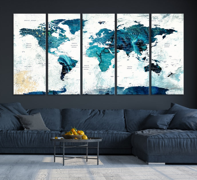 Mapa mundial con alfiler con arte de pared grande de la Antártida Lienzo