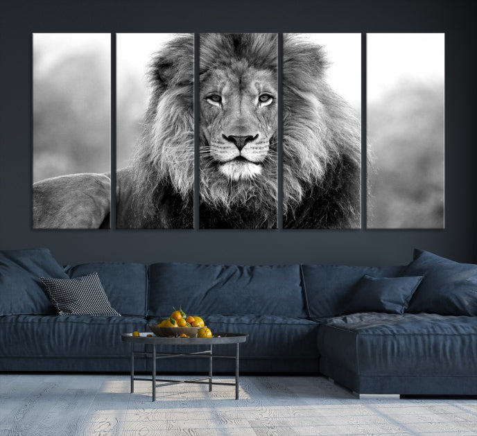 Impresión animal del arte de la pared del lienzo del león grande en blanco y negro