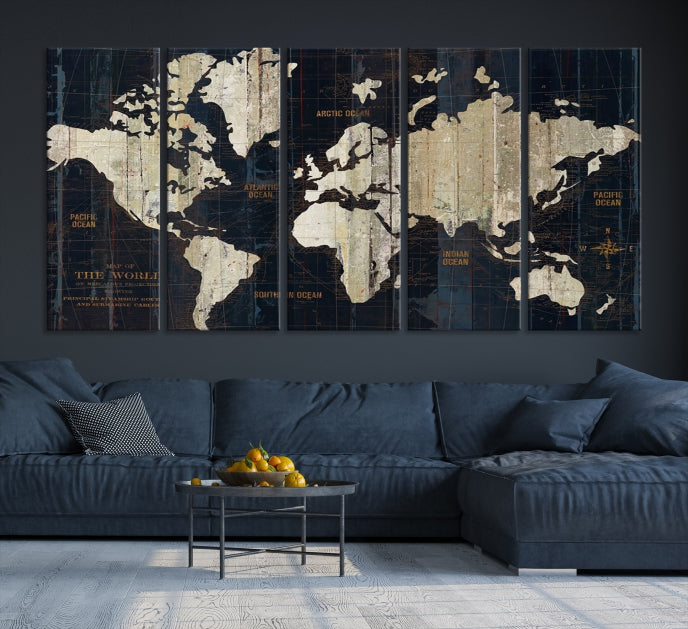 Impression sur toile d’art mural de carte du vieux monde