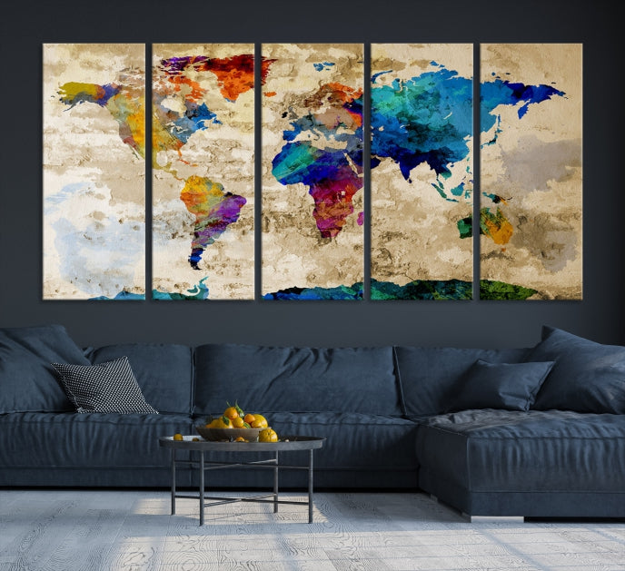 Mapa mundial extra grande de arte mural en acuarela con impresión de lienzo de la Antártida