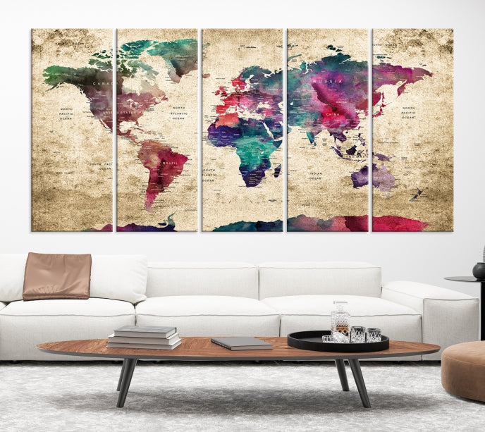 World Map Push Pin Wall Art Canvas Print