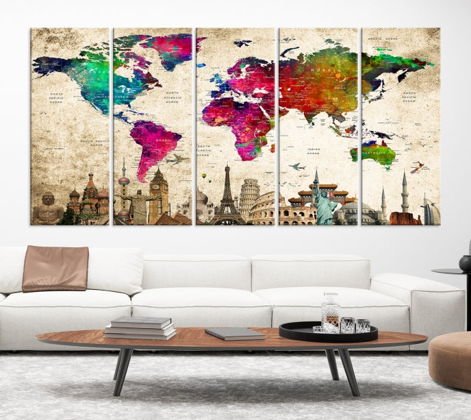 Watercolor Vintage Background World Map Wall Art Canvas Print