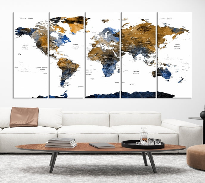 Carte du monde aquarelle Push Pin avec art mural de l’Antarctique