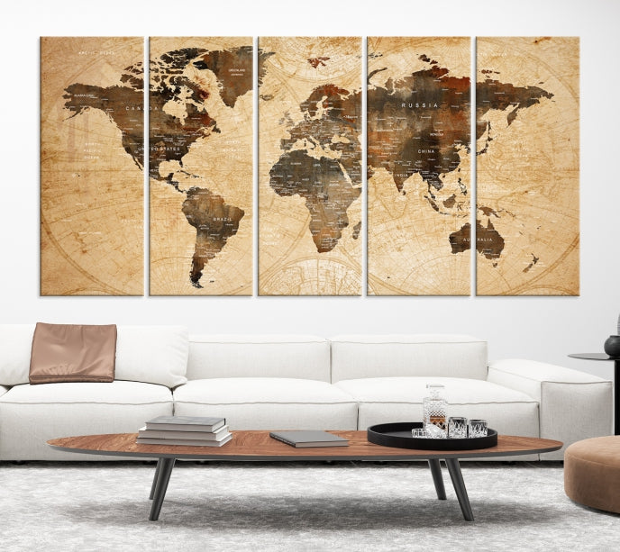 Vintage World Map Large Canvas Print
