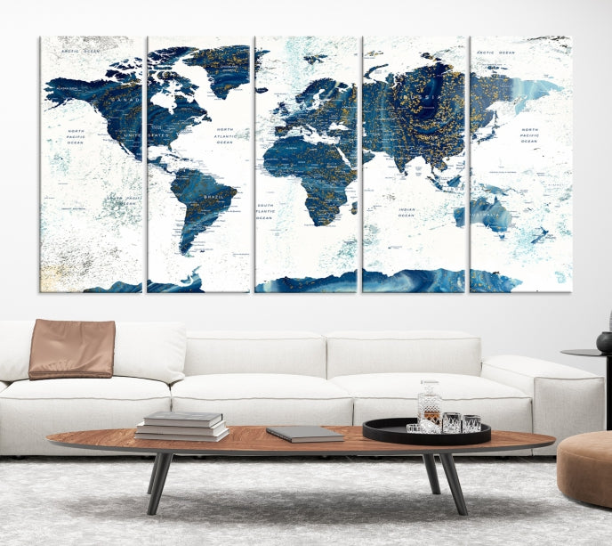 Art mural de carte du monde bleu marine Impression sur toile