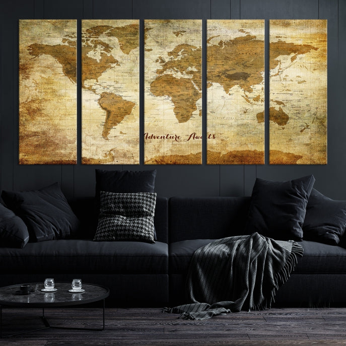 Dark Theme World Map Wall Art Canvas Print