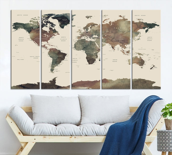 Impression d'art mural, impression de punaises de carte du monde sur toile