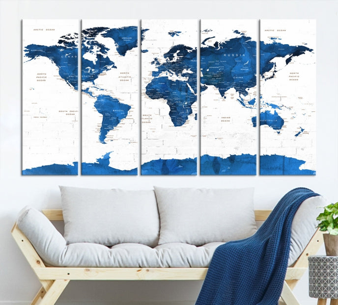 Carte du monde bleue, Art mural, impression sur toile