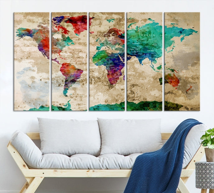 Impresión en lienzo del arte de la pared del mapa del mundo para la decoración del hogar