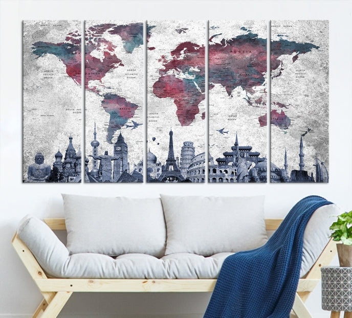 World Map Wall Art Canvas Print for Office Decoration