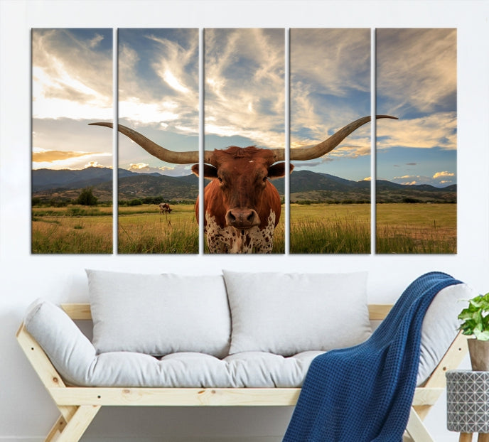 Lienzo decorativo para pared grande con vaca grande de Texas