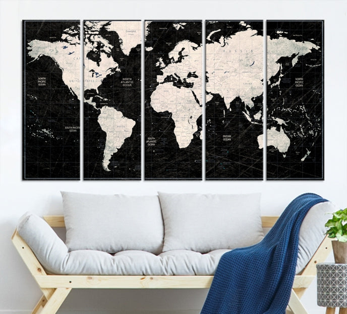 Black World Map Canvas Print