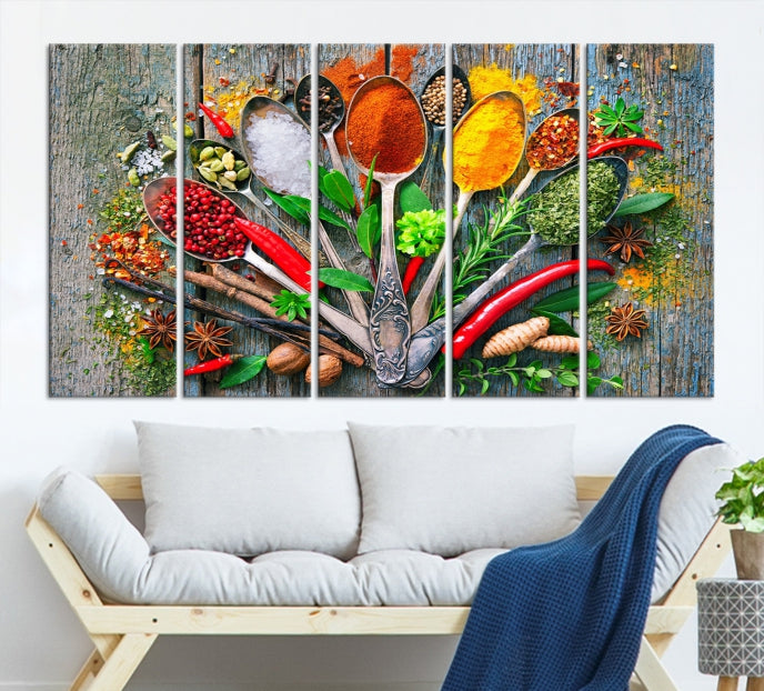 Cucharada de especias Arte de pared de cocina grande Impresión en lienzo Arte de cocina
